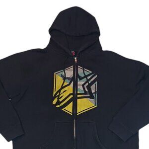 Alpine Stars Mens XL Hoodie Black Hooded Drawstring Full Zip Graphic Jacket